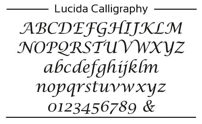 Lucida calligraphy font alphabet